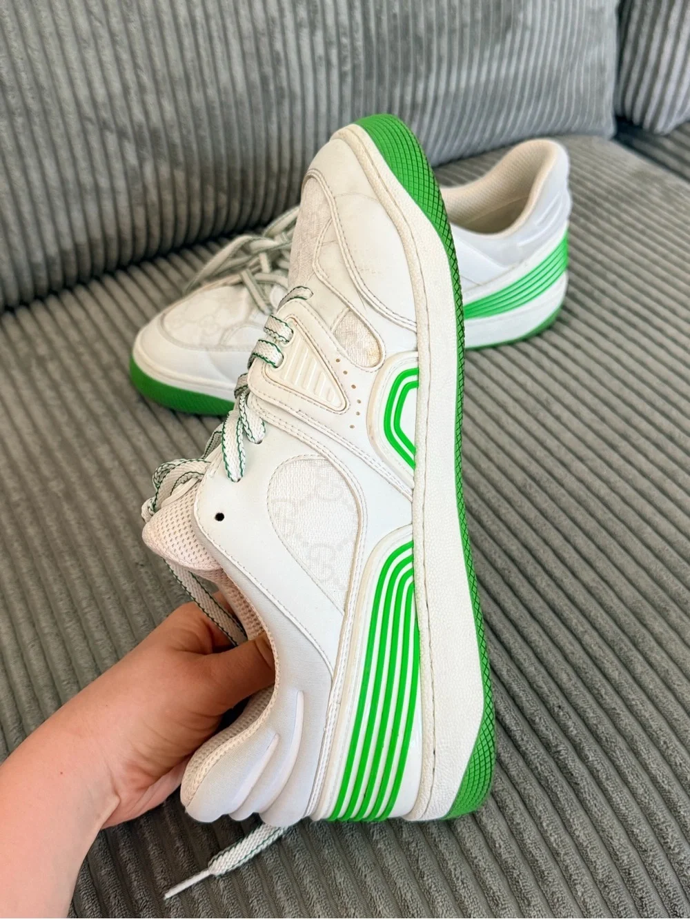 Gucci White & Green Low-Top Sneakers
